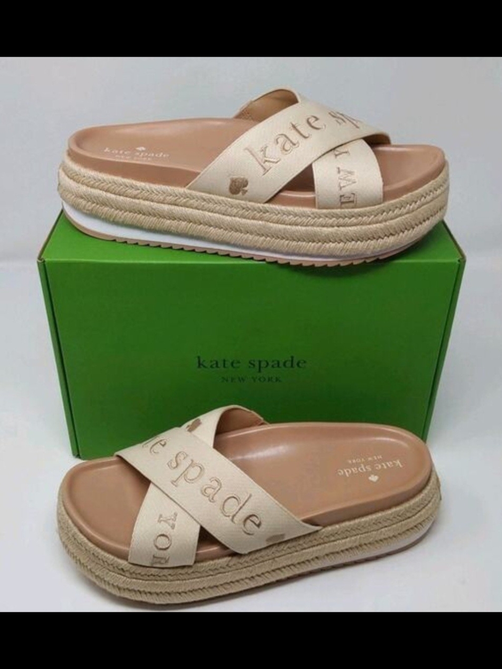 NIB Kate Spade Piper Flatform Espadrille Sandals Size 7.5 Neutral Beige